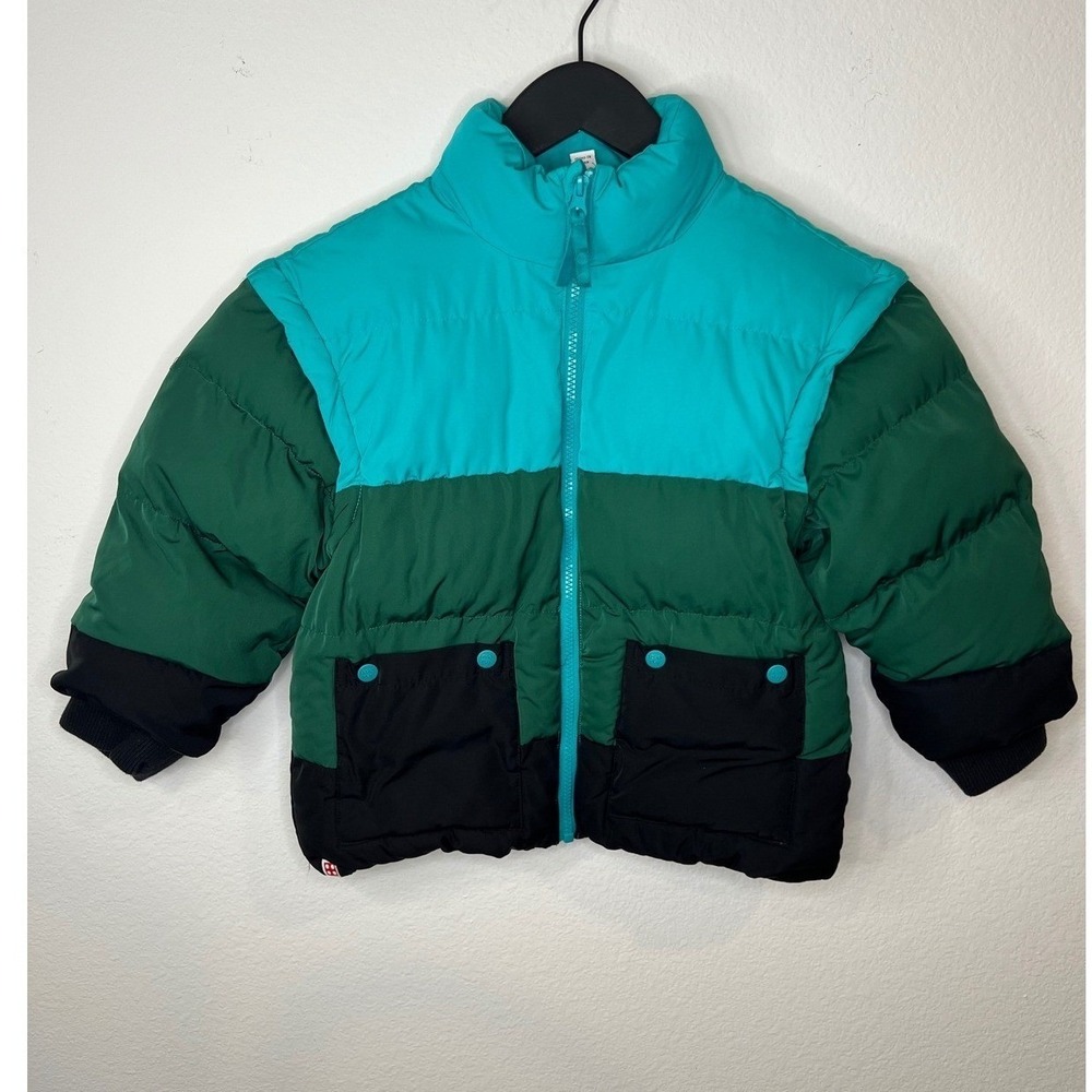 Lego Target Kids Puffer Jacket Colorblock Geometric Lining Green Blue Black S